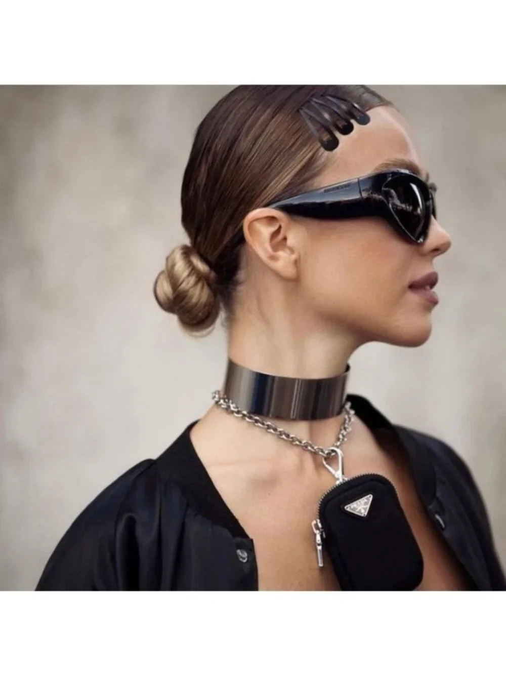 Balenciaga BB0228S 001 Geometric Sunglasses - Black/Grey